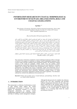 Information Research on Coastal Morphological Environment of Kuwait, Organizations, Role and Coastal Legislations