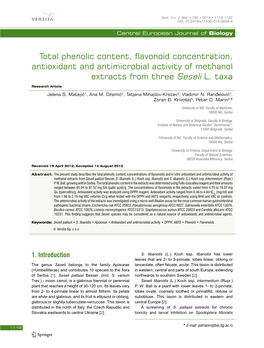 Total Phenolic Content, Flavonoid Concentration, Antioxidant and Antimicrobial Activity of Methanol Extracts from Three Seseli L