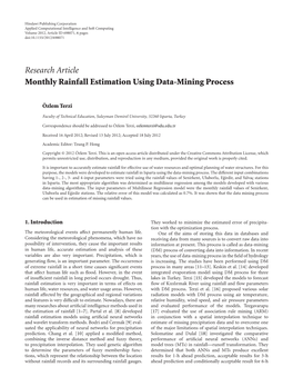 Research Article Monthly Rainfall Estimation Using Data-Mining Process