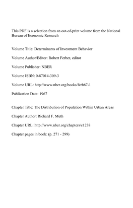 The Distribution of Population Within Urban Areas by RICHARD F. MUTH