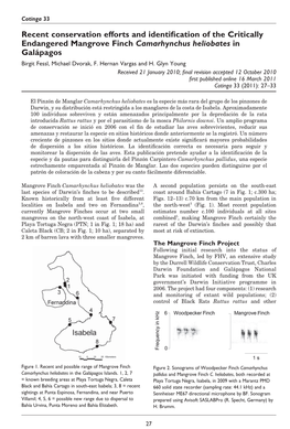 Recent Conservation Efforts and Identification of the Critically Endangered Mangrove Finch Camarhynchus Heliobates in Galápagos Birgit Fessl, Michael Dvorak, F