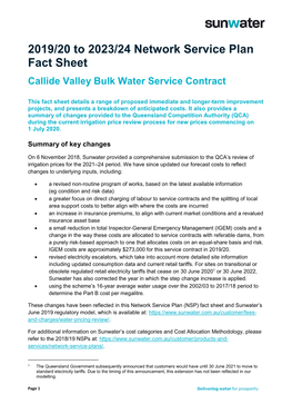 2020 Network Service Plan Callide Bulk Water Service Contract