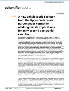 A New Ankylosaurid Skeleton from the Upper Cretaceous