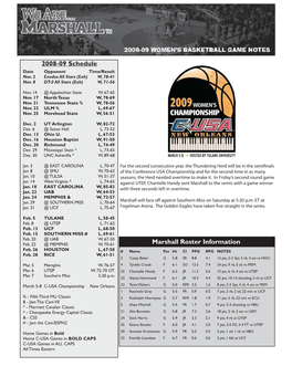 2008-09 Schedule Marshall Roster Information