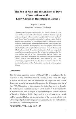 The Son of Man and the Ancient of Days Observations on the Early Christian Reception of Daniel 7