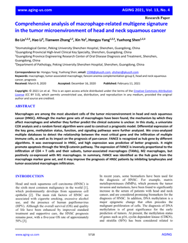 Comprehensive Analysis of Macrophage-Related Multigene Signature in the Tumor Microenvironment of Head and Neck Squamous Cancer