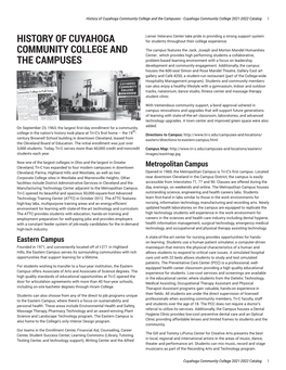 History of Cuyahoga Community College and the Campuses - Cuyahoga Community College 2021-2022 Catalog 1