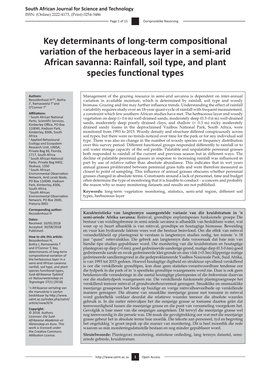 Rainfall, Soil Type, and Plant Species Functional Types
