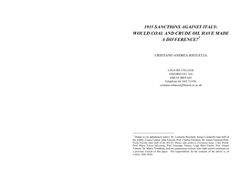 1935 Sanctions Against Italy: Would Coal and Crude Oil Have Made a Difference?