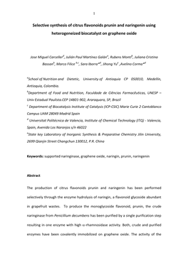 Selective Synthesis of Citrus Flavonoids Prunin and Naringenin Using Heterogeneized Biocatalyst on Graphene Oxide