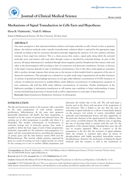 Mechanisms of Signal Transduction in Cells Facts and Hypotheses