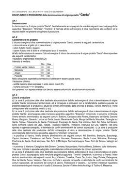 DISCIPLINARE DI PRODUZIONE Della Denominazione Di Origine Protetta “Garda”