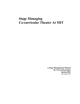 Stage Managing Co-Curricular Theater at MIT