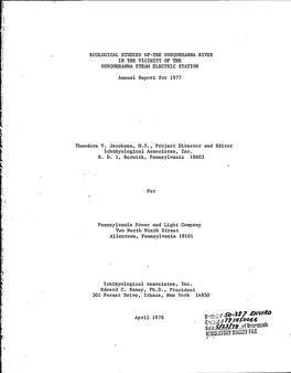 Ecological Studies of the Susquehanna River in the Vicinity of the Susquehanna Steam Electric Station (Annual Report for 1976)