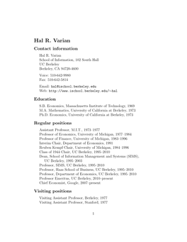 Hal R. Varian Contact Information Hal R