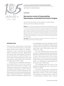 New Species Records of Gasteruptiidae (Hymenoptera, in Southeastern Brazil, Under Three Sampling Methods Evanioidea) from Eastern Uruguay