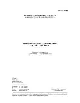 Report of the Nineteenth Meeting of the Commission