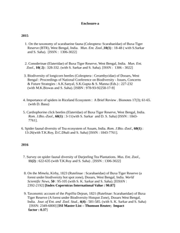 Enclosure-A 2015 1. on the Taxonomy of Scarabaeine Fauna (Coleoptera: Scarabaeidae) of Buxa Tiger Reserve (BTR), West Bengal, In