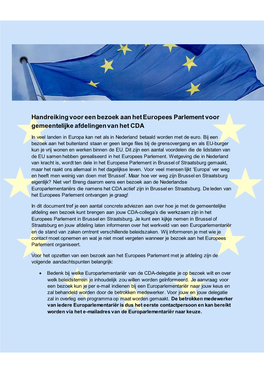 Handreiking Voor Een Bezoek Aan Het Europees Parlement Voor Gemeentelijke Afdelingen Van Het CDA