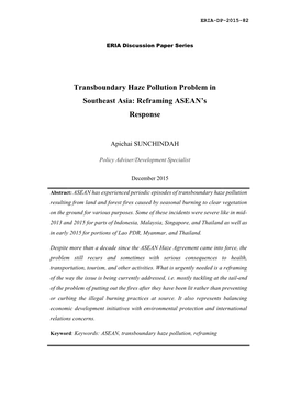 Transboundary Haze Pollution Problem in Southeast Asia: Reframing ASEAN’S Response