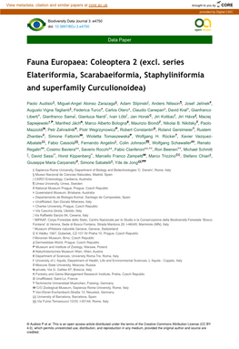 Fauna Europaea: Coleoptera 2 (Excl. Series Elateriformia, Scarabaeiformia, Staphyliniformia and Superfamily Curculionoidea)