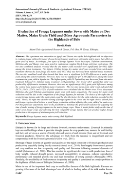 Evaluation of Forage Legumes Under Sown with Maize on Dry Matter, Maize Grain Yield and Other Agronomic Parameters in the Highlands of Bale