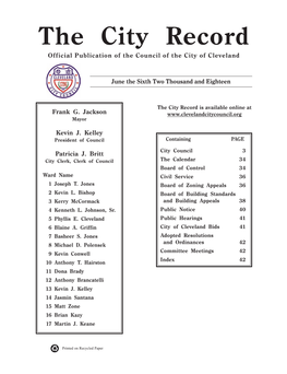 Record Official Publication of the Council of the City of Cleveland