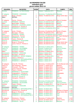 US PRIMIERO CALCIO Calendario Gare Girone Andata 2013-14