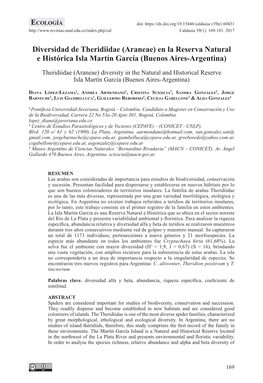Diversidad De Theridiidae (Araneae) En La Reserva Natural E Histórica Isla Martín García (Buenos Aires-Argentina)