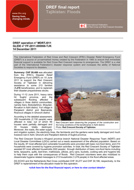 DREF Final Report Tajikistan: Floods