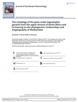 The Osteology of the Giant Snake Gigantophis Garstini from the Upper