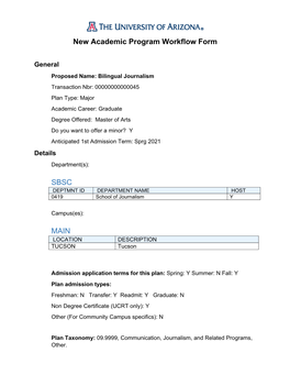 New Academic Program Workflow Form SBSC MAIN