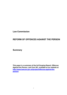 Law Commission REFORM of OFFENCES AGAINST THE