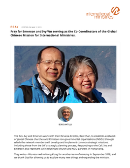Pray for Emerson and Ivy Wu Serving As the Co-Coordinators of the Global Chinese Mission for International Ministries