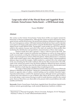 Large-Scale Relief of the Slovak Karst and Aggtelek Karst (Gömör–Torna/Gemer–Turňa Karst) – a DEM-Based Study