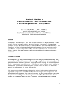 Stochastic Modeling in Actuarial Science and Financial Mathematics: a Research Experience for Undergraduates”