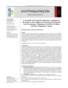 A Checklist of Dragonfly (Odonata: Anisoptera) Diversity in the Campus