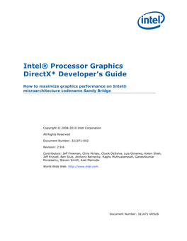 Intel HD Graphics Directx Developer's Guide (Sandy Bridge)