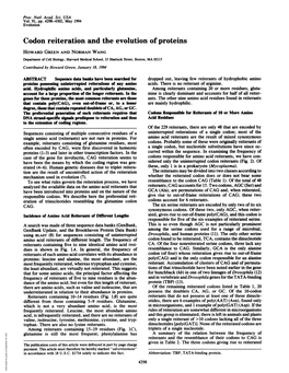 Codon Reiteration and the Evolution of Proteins