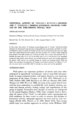 Nocturnal Activity of Trochosa Rvricola (Degeer) and T