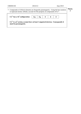CHEM1102 2014-J-2 June 2014 • Compounds of D-Block Elements