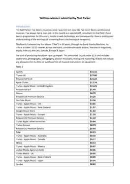 Written Evidence Submitted by Niall Parker Introduction