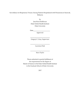Surveillance for Respiratory Viruses Among Patients Hospitalized with Pneumonia in Sarawak, Malaysia