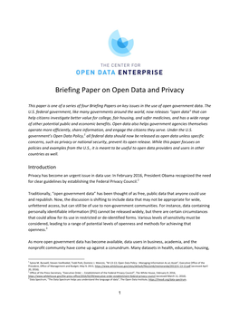 Briefing Paper on Open Data and Privacy