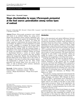 Shape Discrimination by Wasps (Paravespula Germanica) at the Food Source: Generalization Among Various Types of Contrast