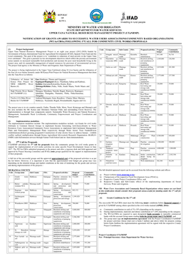 MINISTRY of WATER and IRRIGATION STATE DEPARTMENT for WATER SERVICES UPPER TANA NATURAL RESOURCES MANAGEMENT PROJECT (Utanrmp)