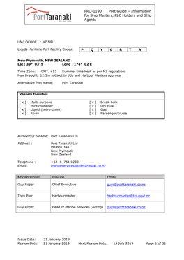 PRO-0190 Port Guide – Information for Ship Masters, PEC Holders and Ship Agents