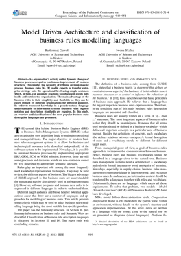 Model Driven Architecture and Classification of Business Rules