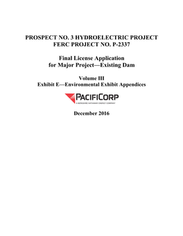 Prospect No. 3 Hydroelectric Project Ferc Project No