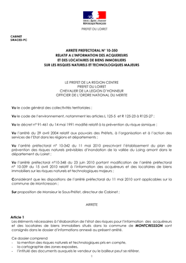 Arrete Prefectoral N° 10-350 Relatif a L'information Des